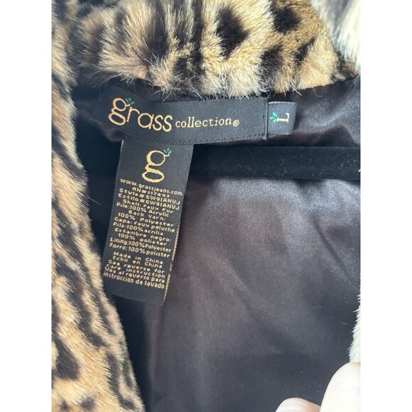 Y2K Leopard Print Cropped Jacket Bolero Faux Fur Collared Large - Picture 2 of 4